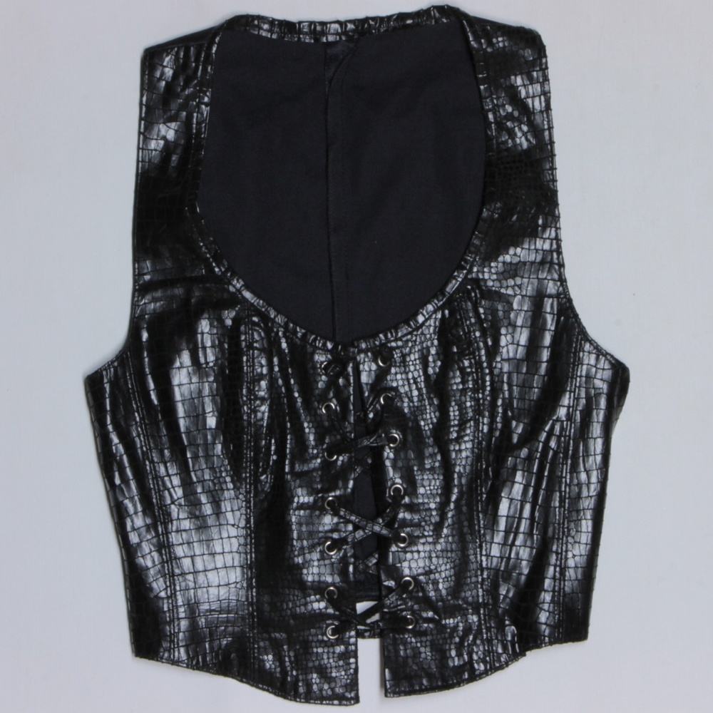 Bebe Black Leather Lace Vest 8